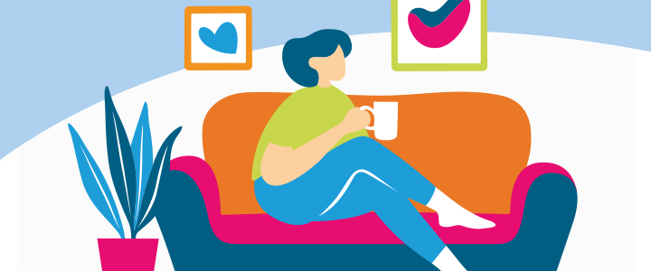 Image of person sitting on sofa in bright colours