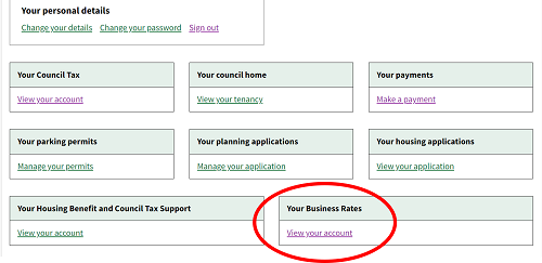 screen shot of my account showing your business rates section